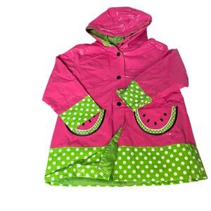 Wippette Kids‎ green polka dot pink watermelon hooded rain trench coat SIZE 4